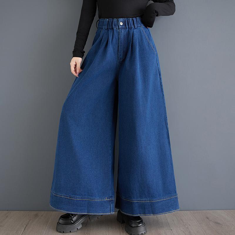 DIMANAF 2025 Женские джинсы больших размеров Весенние брюки гаремы Повседневные эластичные синие длинные брюки с высокой талией и широкими штанинами