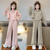 Spring and Autumn Girls Fashion Casual Hooded Sweatshirt Straight Wide-leg Pants Two-piece Suit