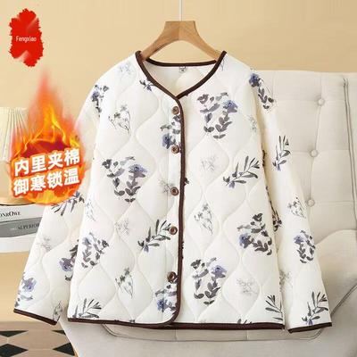 Женское универсальное цветочное утепленное зимнее пальто