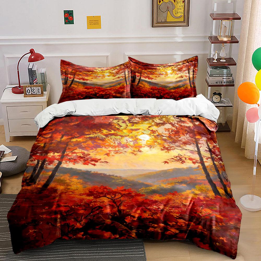 Autumn trees and sunrise. Bedding sets Duvet cover sets Duvet covers Pillowcases(1 * Duvet Cover 2 * Pillowcases without duvet insert)