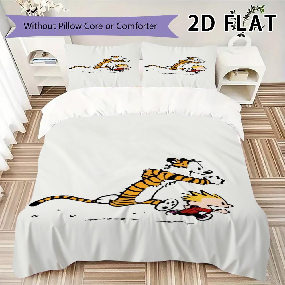 Calvin and Hobbes Pattern Bedding uilt Set uilt Cover Pillowcase Home Decoration Birthday Gift (1 * duvet cover + 2 * pillowcase without core)