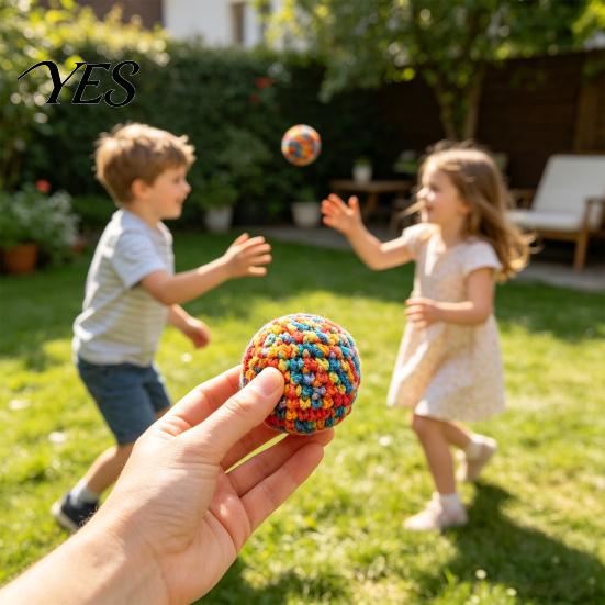 Sensory Play Ball Kids Throwing Toy, Crochet Kick Sack Bag, Hand-Knitted Rainbow Wool Ball, Wear-resistant Beach Toy Soft Durable Fitness for Outdoor