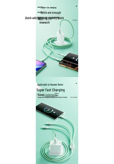 Кабель для быстрой зарядки 3-в-1: Совместимо с Apple, Huawei, Xiaomi - Штекер Type-C