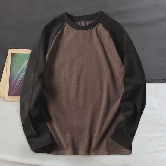 Осень-зима мужской топ с цветным блоком и круглым вырезом, длинный рукав, пуловер, большой размер, толстый, теплый, спортивный, фитнес, свитшот, повседневная одежда, деловая одежда