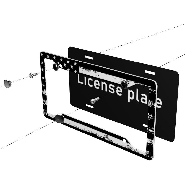 American Flag License Plate Frame - 1 Pack Personalized Aluminum License Plate Cover Patriotic USA Stars and Stripes Flag Car Plate Holder Universal