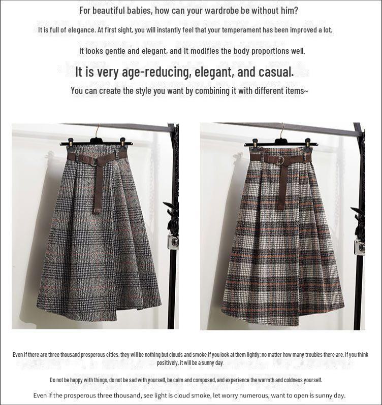 Женская шерстяная клетчатая юбка в стиле ретро с высокой талией — облегающая, средней длины, коллекция осень/зима 2024 г.