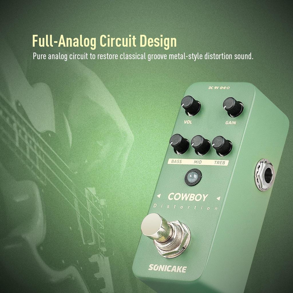SONICAKE Distortion Guitar Mini High Gain Distortion Педаль для Электрогитары и 2 Прочных Металлических True Bypass Ковбойских Педали, Бас, Режимы, Педаль