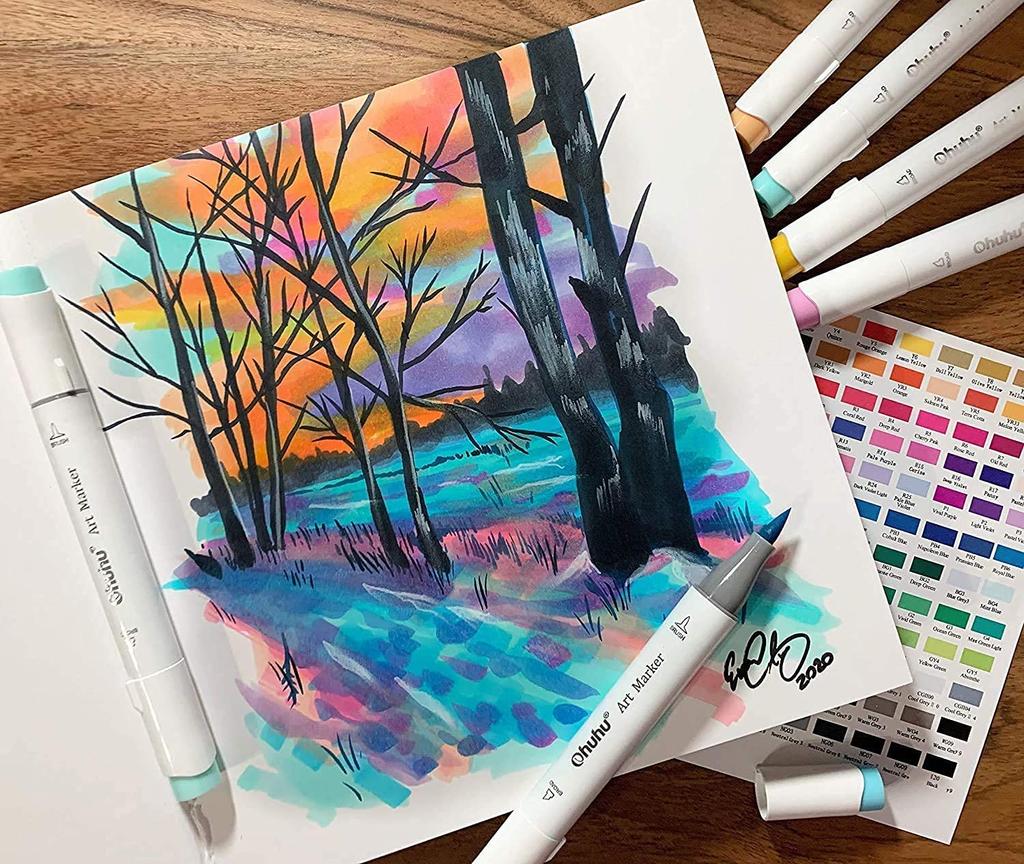 Ohuhu Тяжелый 200 г/м² 175 мм x Мини Подходит для цветной спиртовой иллюстрации и и Рождественский подарок Скетчбук, Бумага, 165 мм, Готов для маркеров,