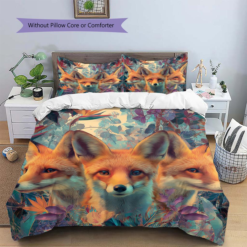 Fox Pattern Bedding Home Decoration Birthday Gift (1 * duvet cover + 2 * pillowcase, without core)