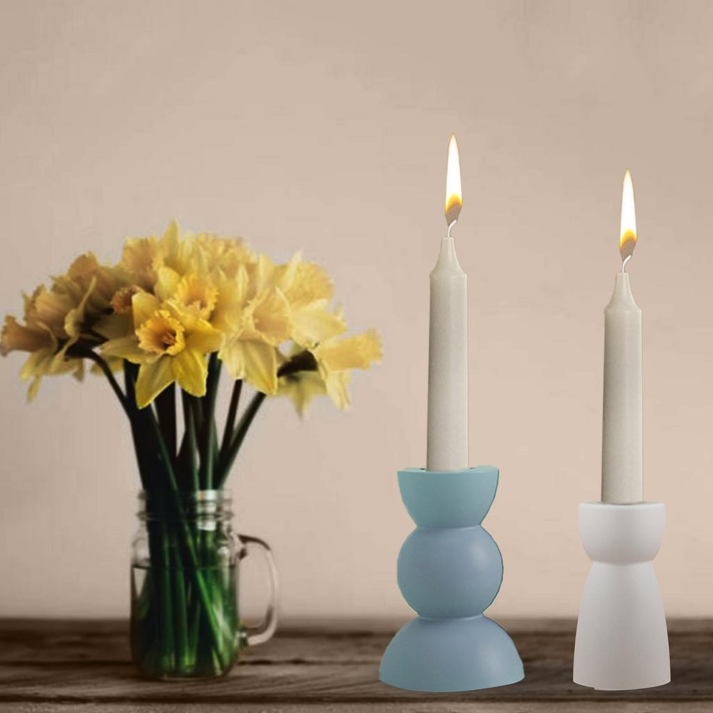 2pcs Taper Candle Holder Silicone Mold 3D Round Candlestick Casting Mould Ornament Gypsum Concrete Resin Molds Decors