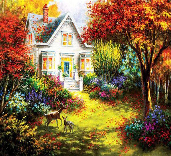 RUOPOTY Картина по номерам Дом Пейзаж Ручная роспись Уникальный подарок Раскраска по номерам Здание Для гостиной