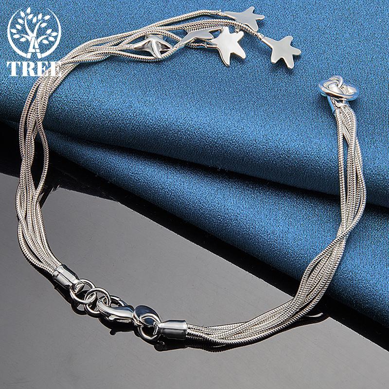 Ювелирные изделия-браслет-цепочка из стерлингового серебра 925 пробы с пятью твердыми звездами и змеями