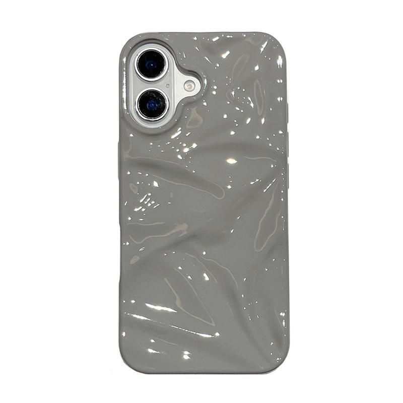 Простой модный блестящий серый чехол с 3D-складками для iPhone 16 Pro Max 15 13 12 11 14 Plus, противоударный чехол из ТПУ