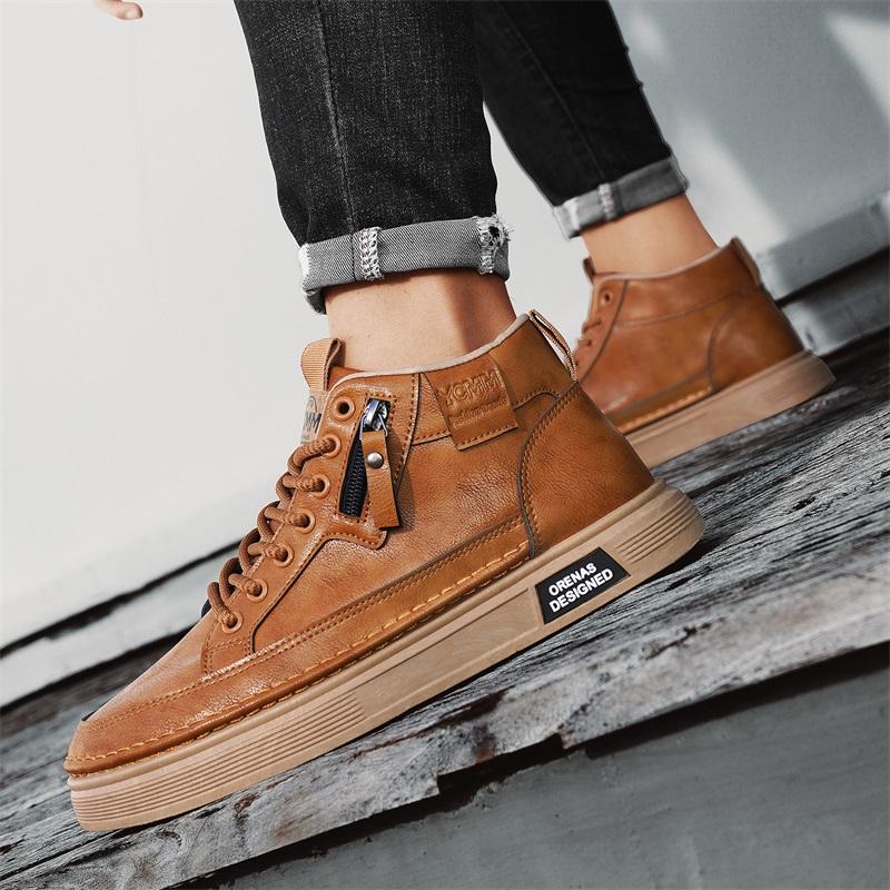 Men's High Top Leather Shoes Fashionable Ankle Boots Business Casual Outdoor Shoes Retro Work Male Boots Comfortable Seasonal