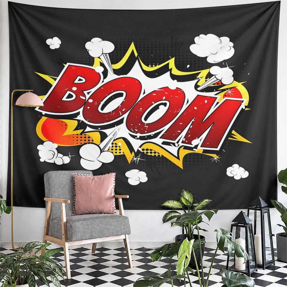 Comic Style "Boom" Explosion Design Pattern Wall Hanging Tapestry Decorative Tapestry Home Decor for Bedroom and Living Room