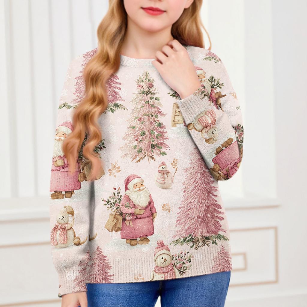 Рождественские свитшоты для детей мальчиков и девочек вязаный свитер милая рубашка осенний пуловер с круглым вырезом топы