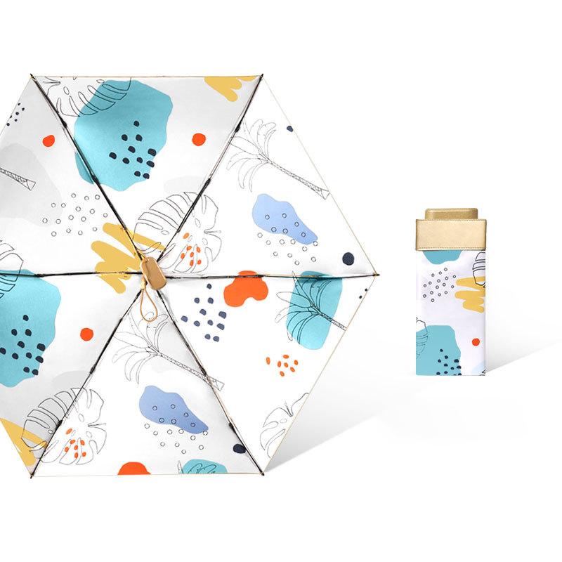 Small Fresh Portable Rain And Sun Anti-UV Umbrella Lady Chic Oil Painting Parasol Sunscreen Protection Mini Five-fold Umbrella