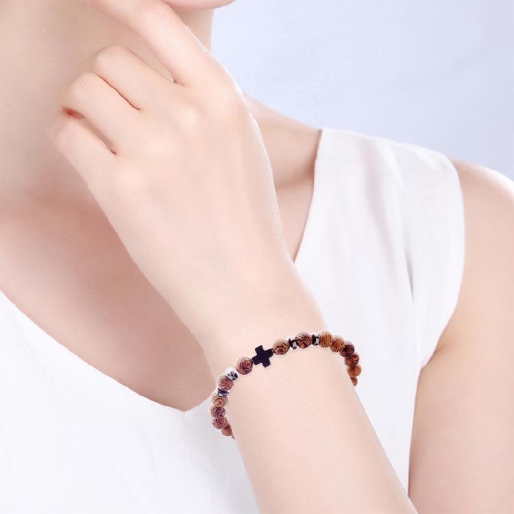 Ручная работа Натуральное дерево Бусины Крест Браслет Мужские Шарм Бусины Эластичные Браслеты