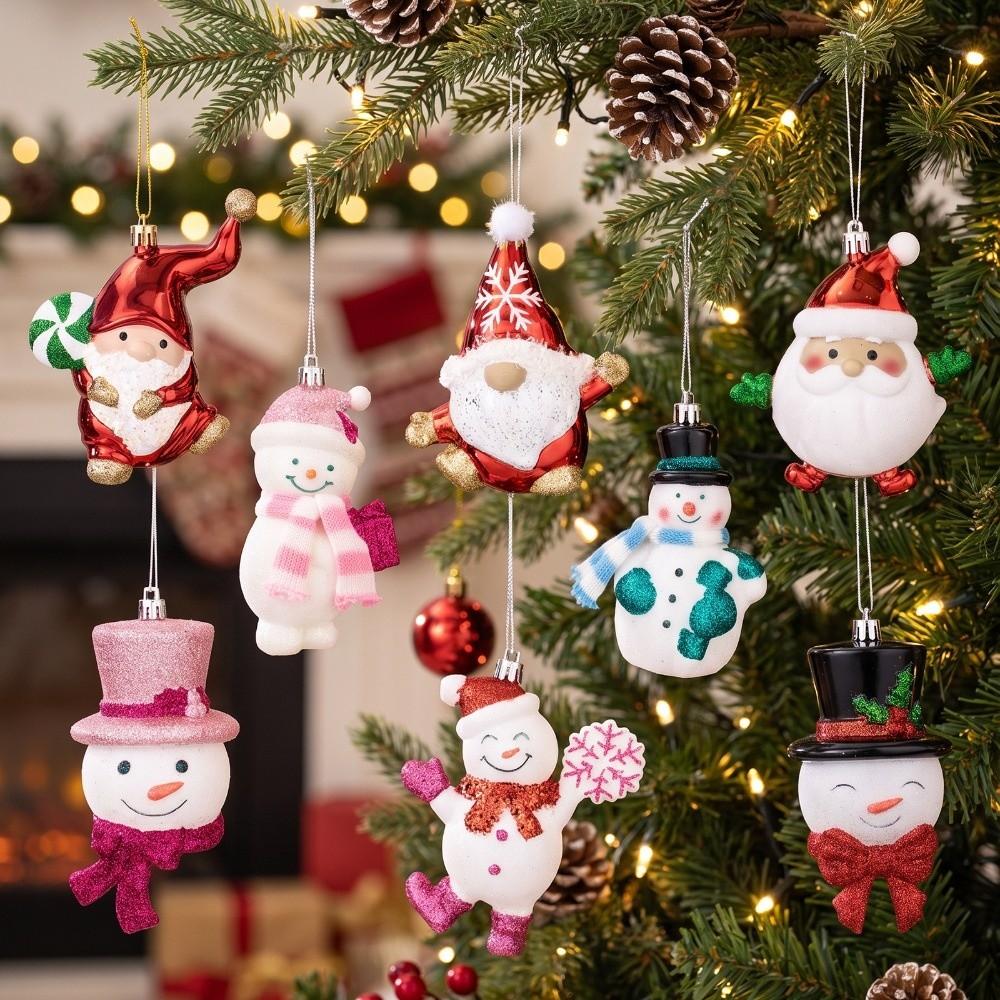 Santa Christmas Tree Decor Plastic Xmas Ornaments Santa Claus Snowman Pendant Kids Xmas Gift