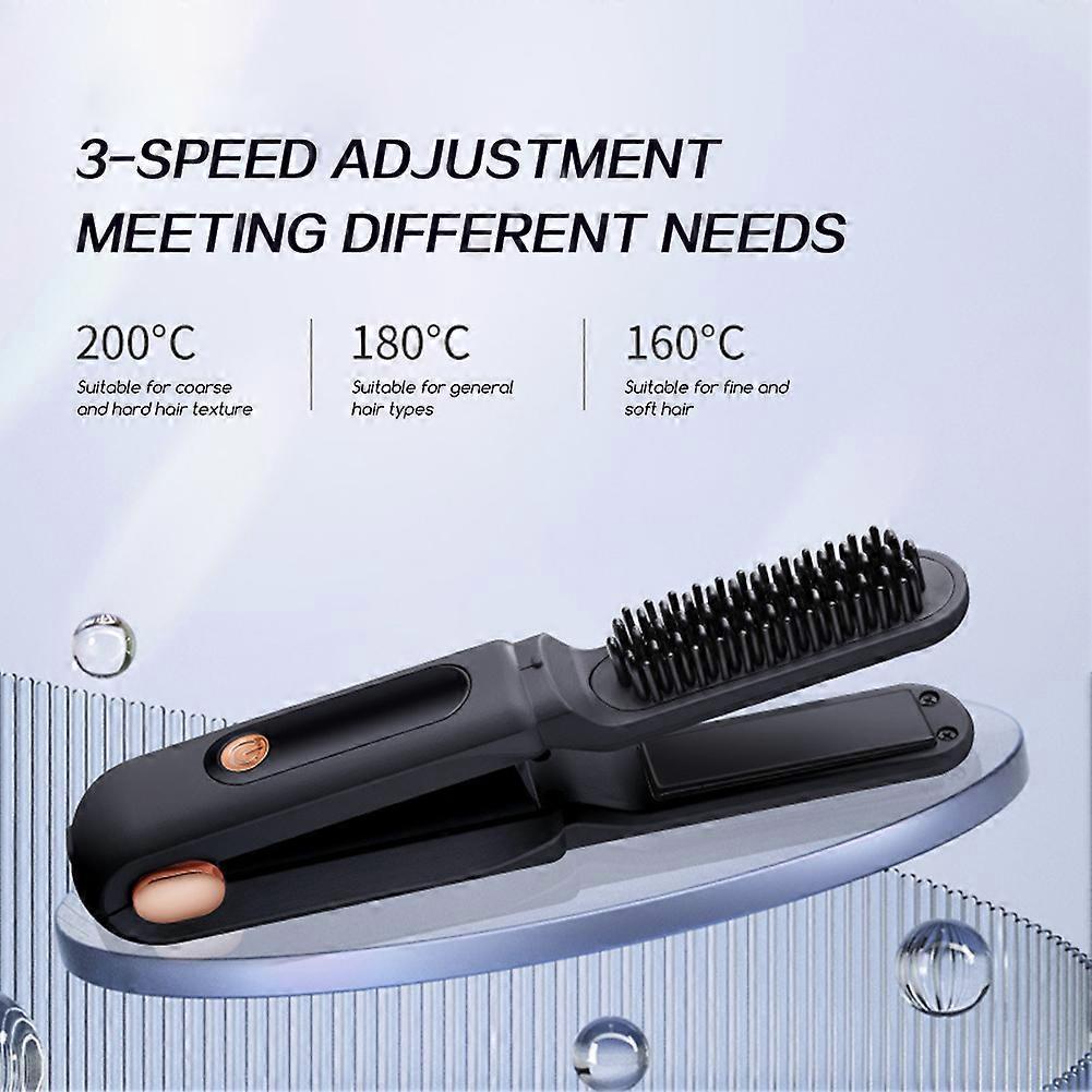 2-in-1 Ionic Hair Styler Wireless Hair Straightener Brush & Hair Curler for Home Travel