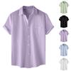 Men's Casual Single Pocket Striped Hollow Solid Color Short Sleeve Single Breasted Lapel Shirt