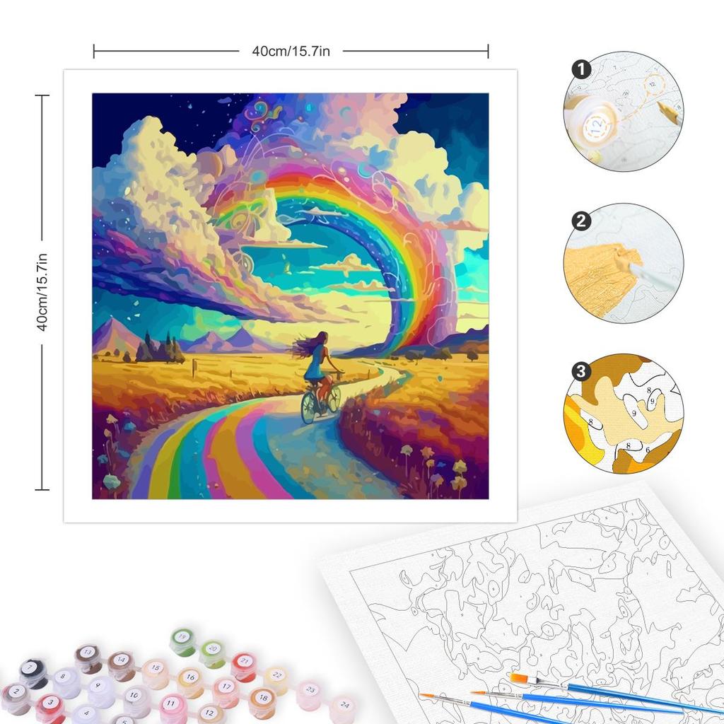 Frame Painting By Numbers For Adults Beginner Kits Rainbow Landscape Wall Art Picture With Numbers For Home Decors 40x40
