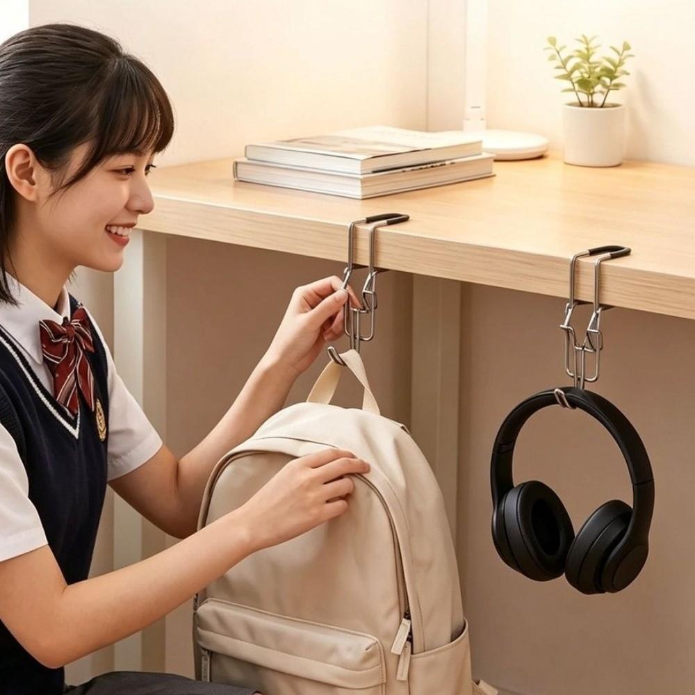 2Pcs Stainless Steel Desk Side Hook Adjustable School Bag Holder Cute Desk Bag Hook Desk Side Use