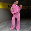 Womens Velvet Lounge Set Long Sleeve Zip-Up Top Elastic Waist Wide Leg Pants Casual Streetwear Outfit