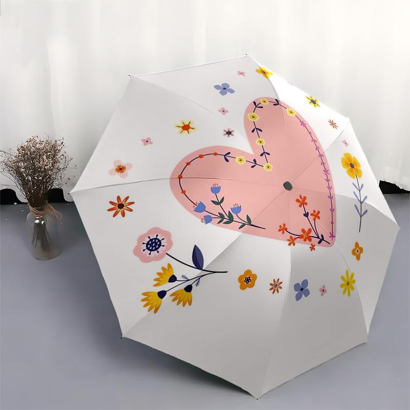 1pc Floral Heart Illustration Umbrella with Plastic Handle,Suitable for All Seasons Home Travel Outdoor Umbrellaptys31043