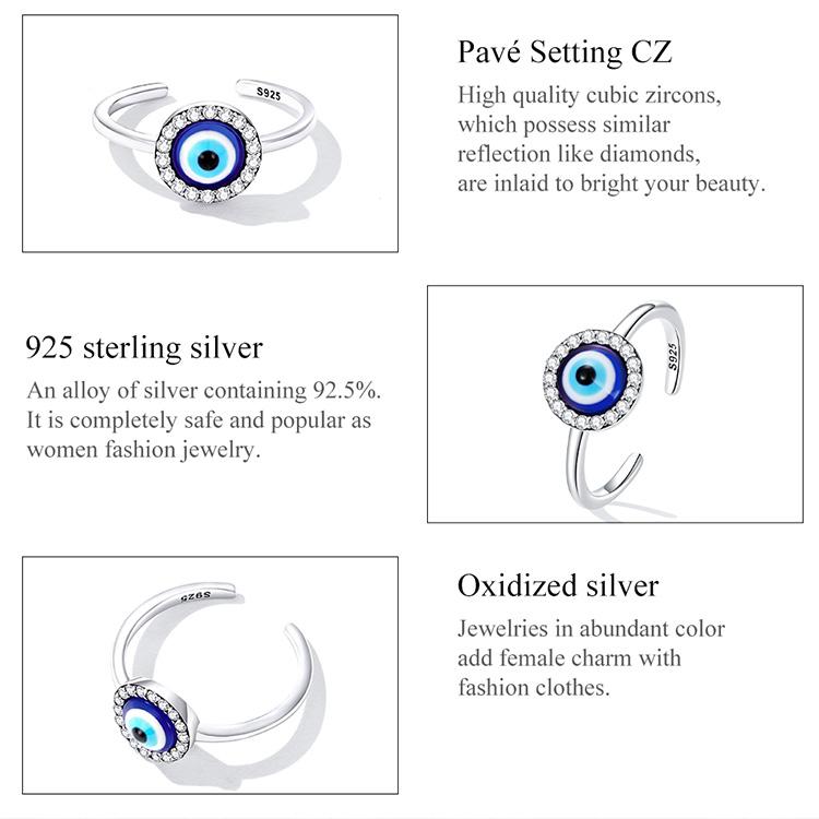 BAMOER Стерлингового Серебра 925 пробы Регулируемое Смола Демон Глаз Открытое Кольцо для Женщин Оригинальный Дизайн Кольцо Изысканные Ювелирные Изделия Свадебный Подарок