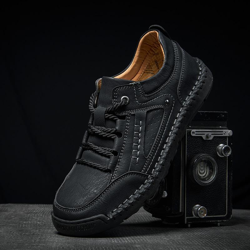 Мужская обувь ручной работы в стиле ретро для отдыха, повседневная обувь больших размеров, кожаная, с резиновой подошвой, повседневная обувь ручной работы (