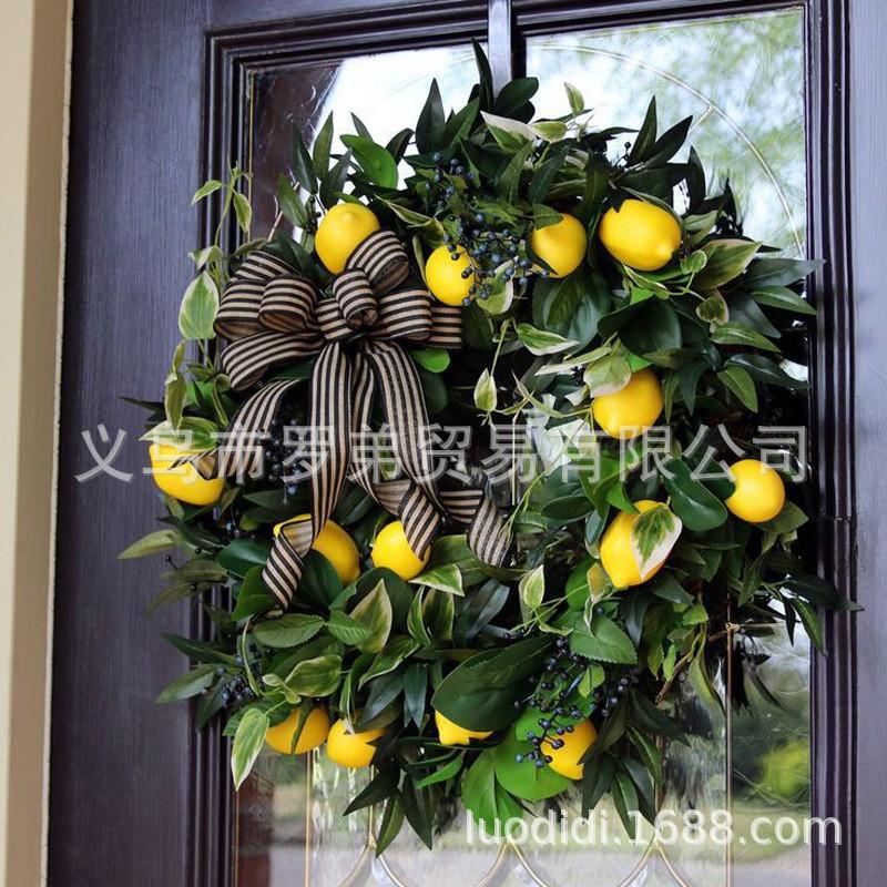 Artificial Lemon Peony Wreath Wall Hanging Decor Door Home Festival Party Decoration