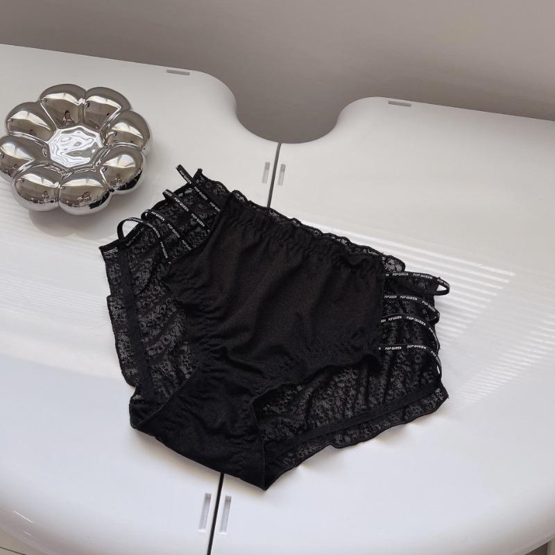 Side Slit with Letters Knickers Mature Sexy Lace Underwear for Women Mid Waist Without Lingerie Hip Compression Panties