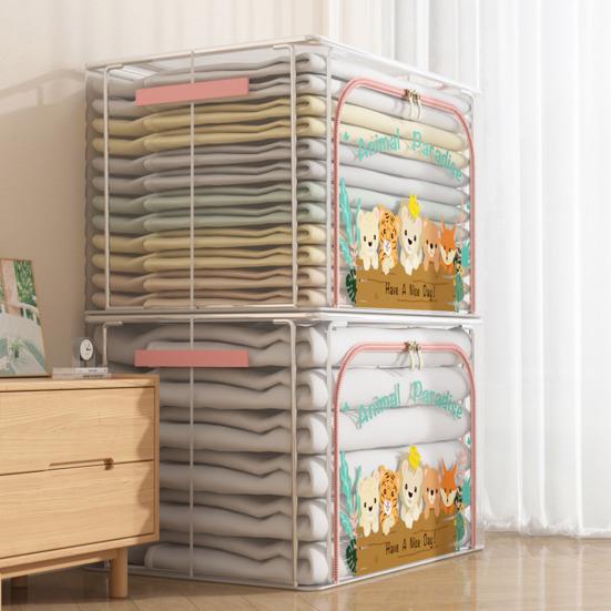 Большая коробка для хранения с ручкой, прозрачный дизайн, застежка-молния, многофункциональная сумка для хранения домашних одеял, органайзер для одежды