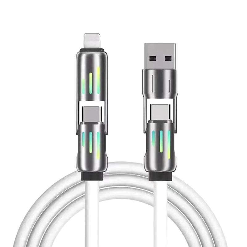 4 в 1 зарядное устройство с несколькими разъемами, вращающееся колено, USB-C, мобильный телефон, 1,2 м, 240 Вт, быстрая зарядка, силиконовый кабель, передача данных