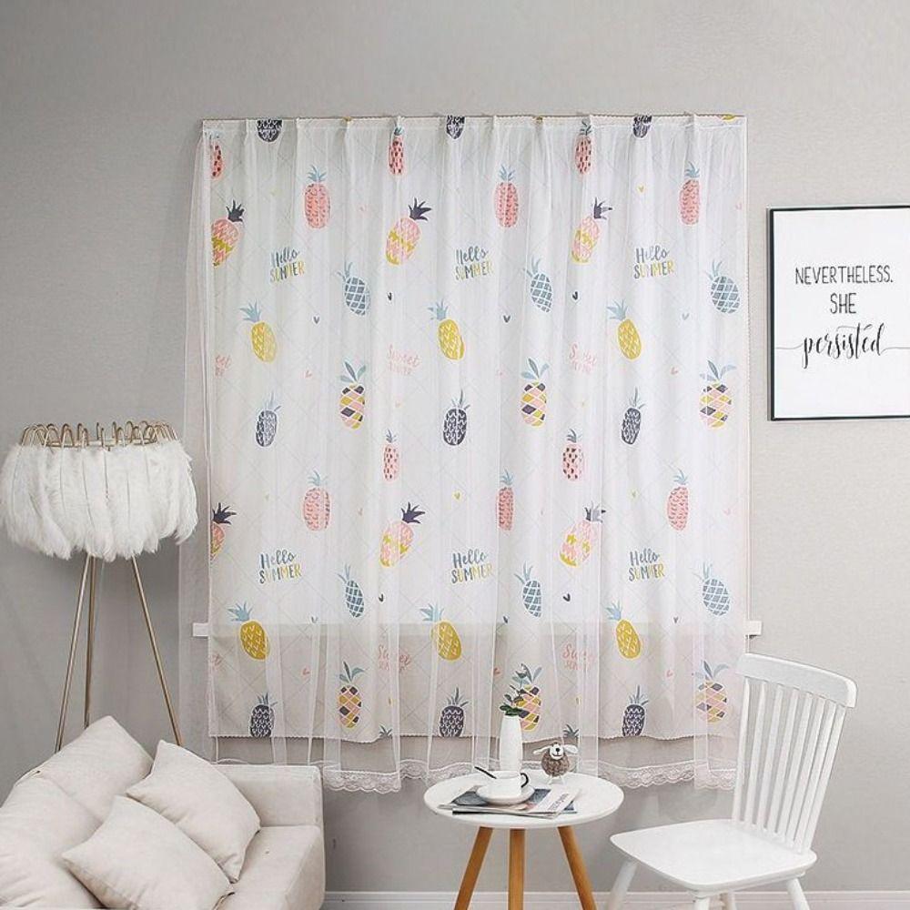 1 Pc No Drill Double Layer Curtain Cartoon Pattern with Rope Blackout Curtains Self-adhesive Bedroom Curtains Rental Housing