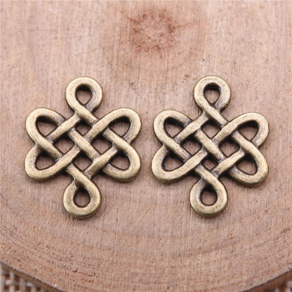 20 шт., китайский узел, счастливый узел, соединитель, подвески, ожерелье для женщин, античная бронза, цвет 17X14 мм
