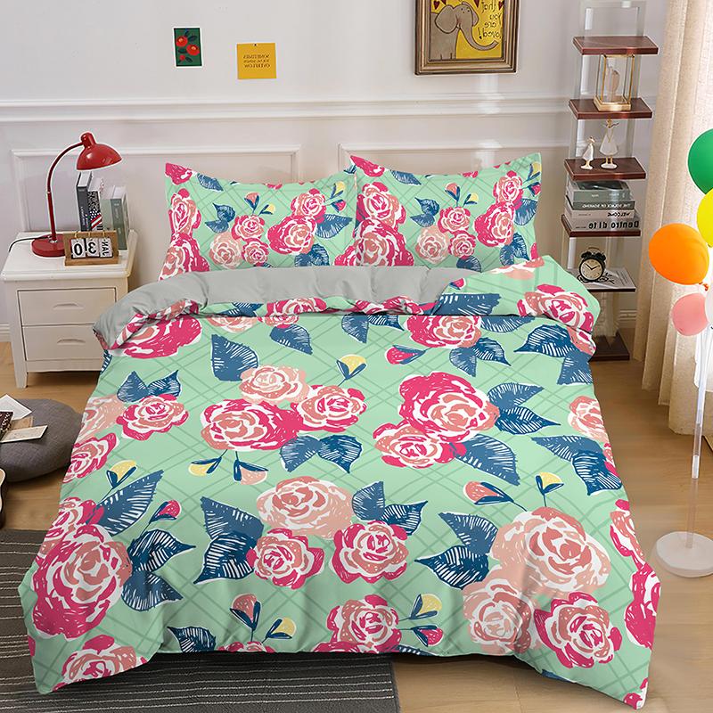 Комплект постельного белья с красной розой, 3D-принт, романтическая тема, подарок на День святого Валентина, полиэстеровый пододеяльник с наволочкой размера King Queen
