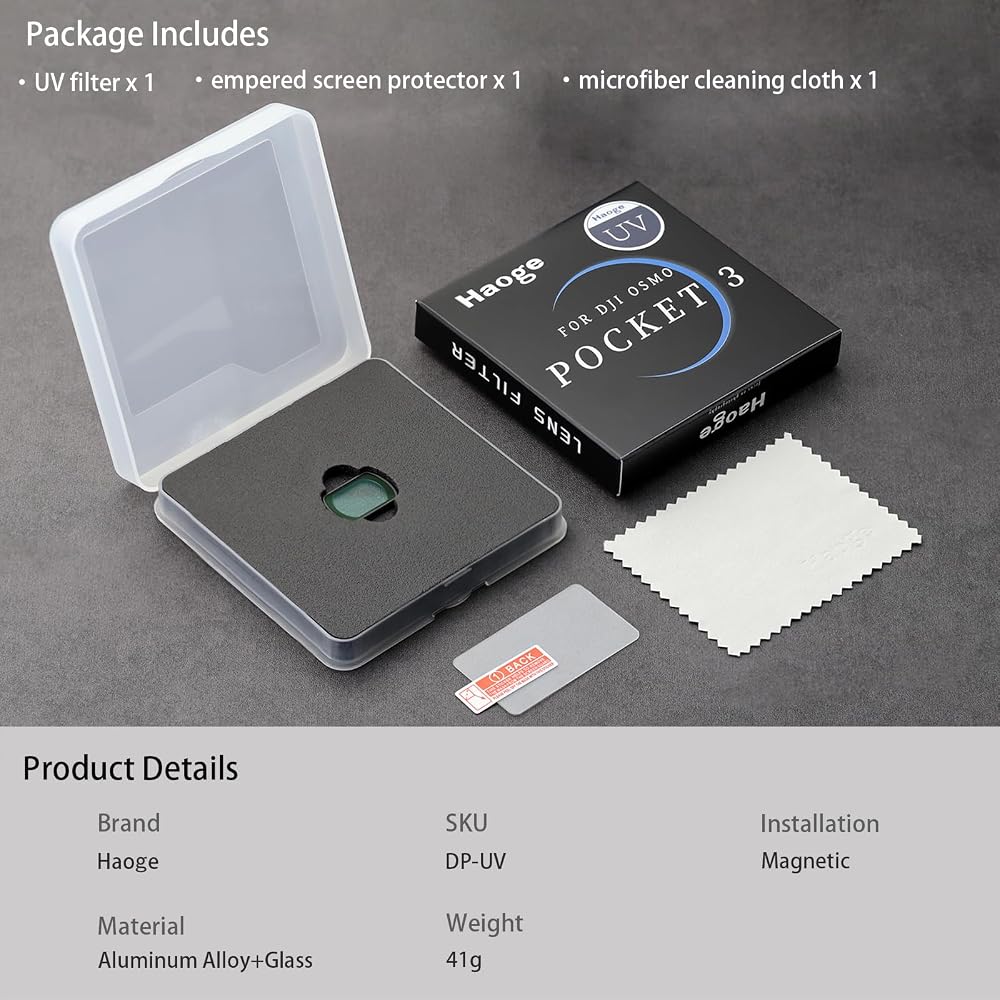 Haoge Magnetic UV Filter for DJI Osmo Pocket 3 4 Creator Combo, Multi-Coated Lens Protection Filter, Lightweight Action Camera Accessory