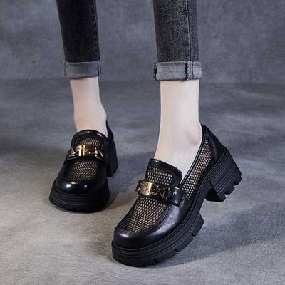 Лоферы Летняя Сетка Женская Платформа Одинарная Обувь Офис Бизнес Женская Повседневная Обувь Мода Нескользящие Женские Туфли на Высоком Каблуке Лодочки 2025