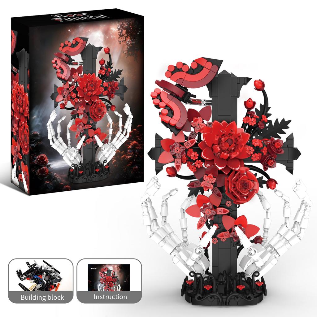 901Pcs Rose Cross Building Blocks Toy Set, Home Decor Creative Ornament, Model Assembly Toy, Educational Toy, Kids Birthday Gift