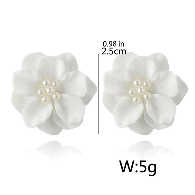 1 Pair Big Orange Pink White Yellow Camellia Flower Earrings for Women Elegant Gift Ear Studs Jewelry Durable and Useful