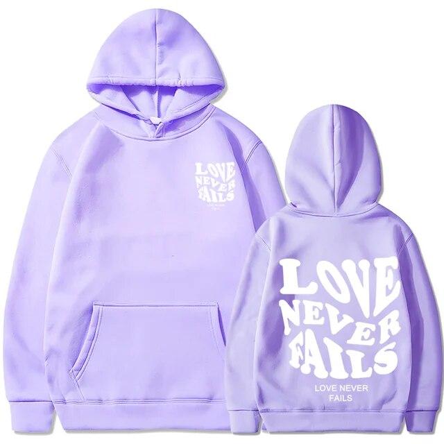 2023 Love Never Fails Print Letter Hoodies Women Sweatshirt Khaki Autumn Vintage Oversized Harajuku Loose Tops Casual Pullovers Unisex