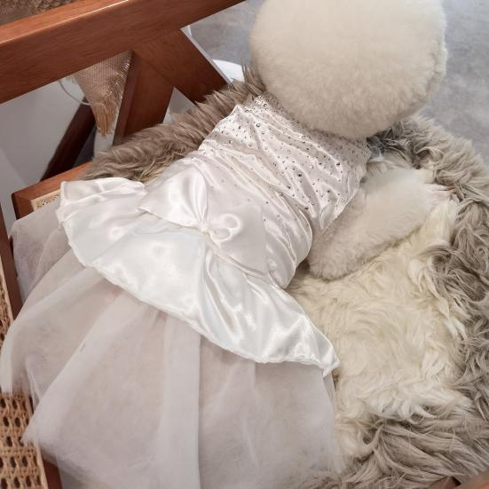 Pet Dress Shiny Rhinestone Stand Collar Soft Comfortable Eye-catching Shirring Princess See-through