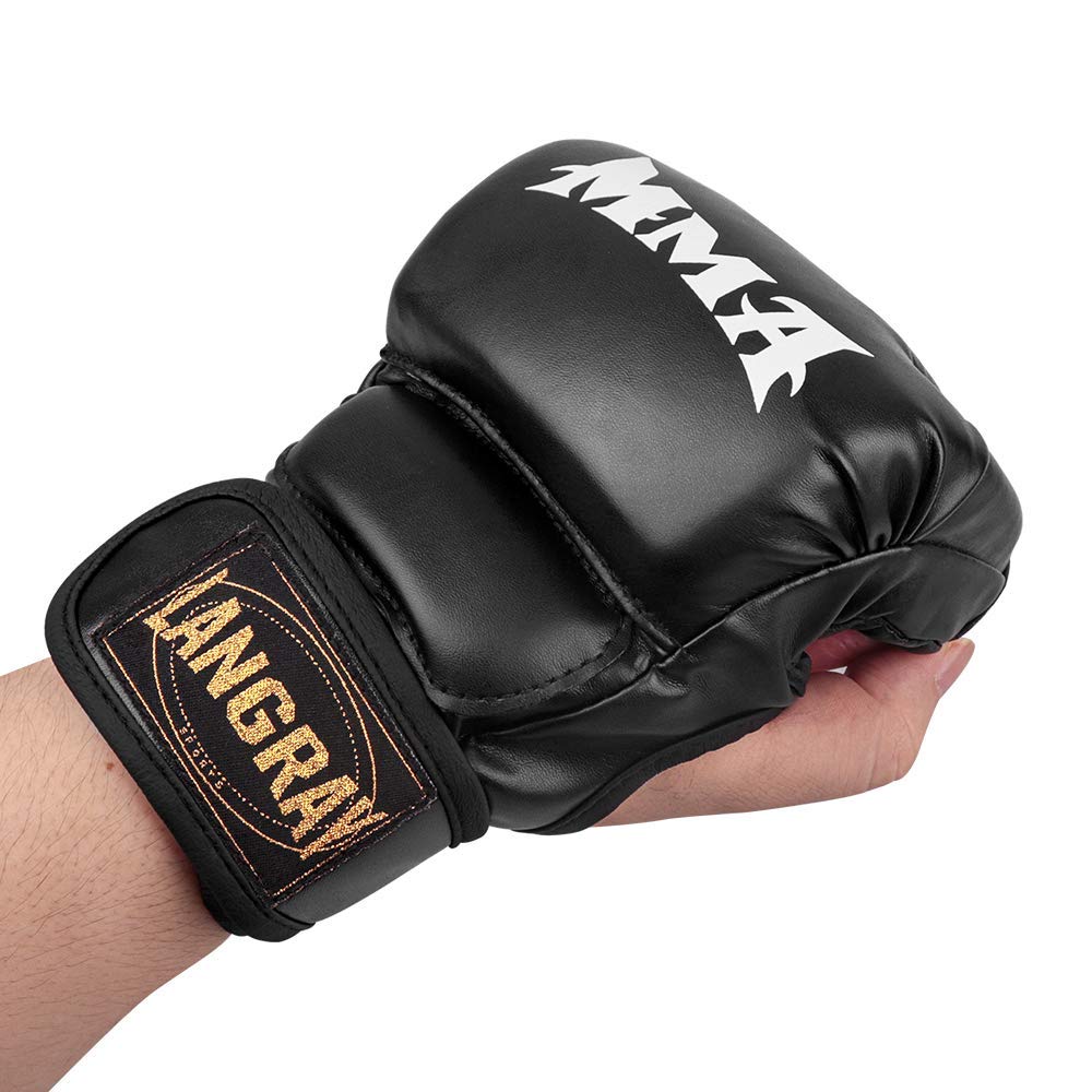 LangRay Half Finger Gloves for Mixed Martial Muay MMA, Arts, Boxing, Thai, Karate, Taekwondo, Etc., Trailing, Men's, Women's (Black)