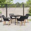 Garden Dining Set with Cushions 5 pcs Black Poly Rattan