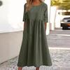 Spring and Summer Round Neck 5 Points Sleeve Large Size Casual Loose Long Solid Color Linen Dress