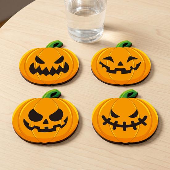 yangyizhi Wooden Pumpkin Coaster, Non-Slip Halloween Table Mat, Heat Insulation Waterproof for Holiday Party Home Decor