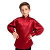 Boys Halloween Renaissance Shirt Stand Collar Long Sleeve Satin Button Up Top with Button Cuffs for Cosplay Theme Party