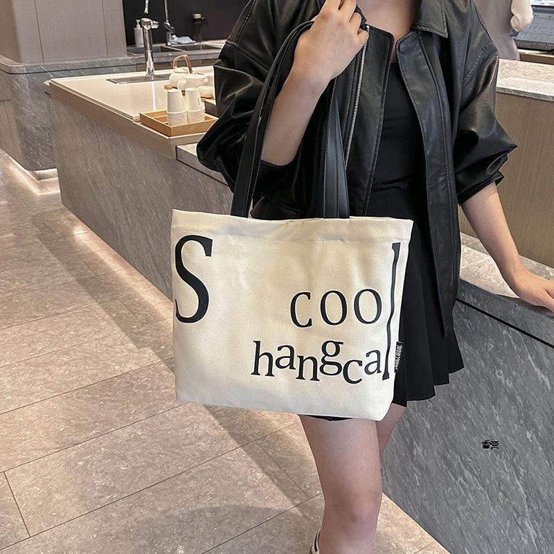 Женская большая вместительная холщовая сумка на плечо, студенческая большая сумка
